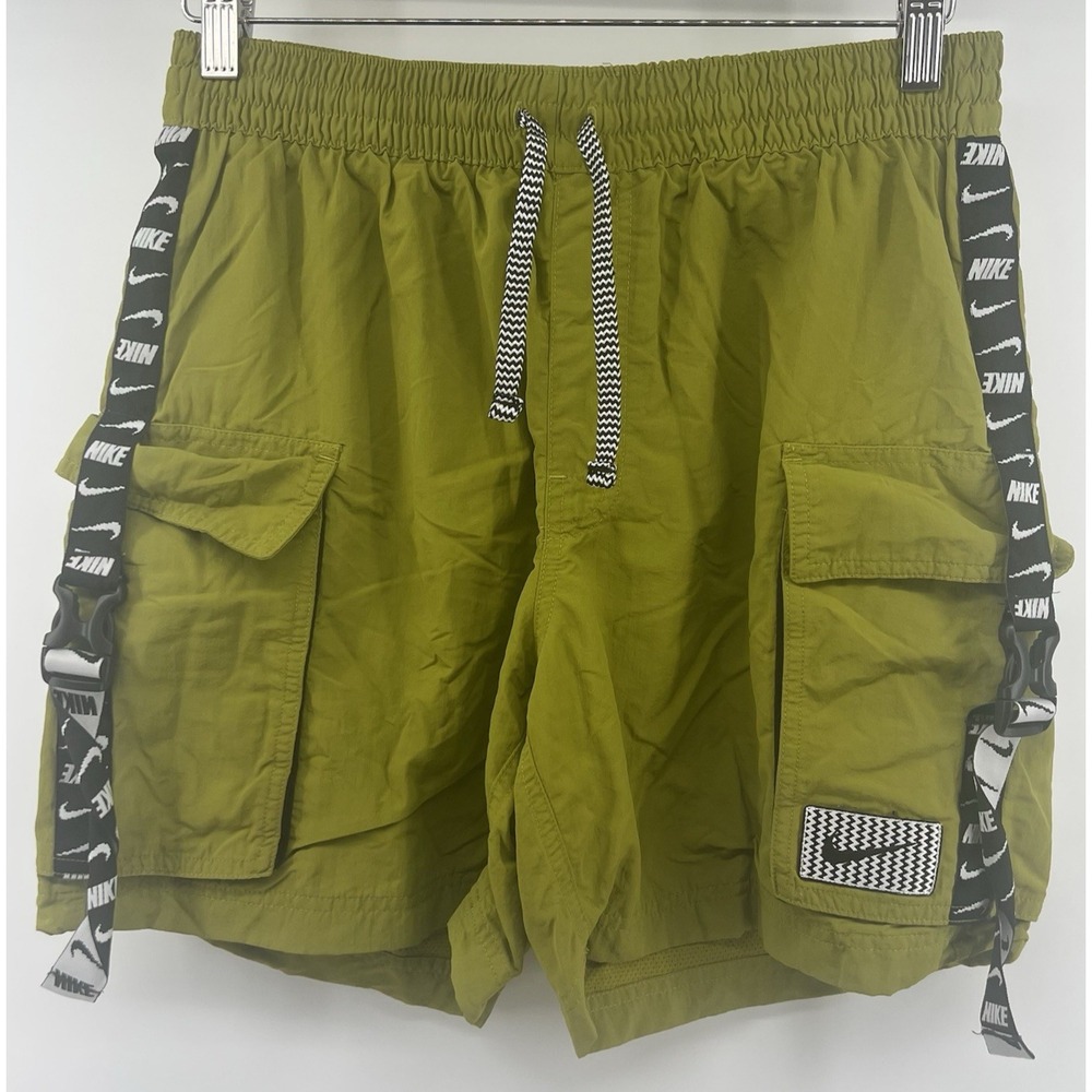 Nike Mens Cargo Shorts Medium Olive Green Straps 30 6.5" Inseam Lightweight
